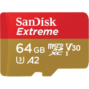 SanDisk Extreme microSD 64GB+SD Adpt 160MB/s A2 V30 UHS-I U3 SDSQXA2-064G-GN6MA
