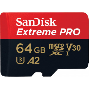 SanDisk Extreme Pro microSD 64GB+SD Adpt 170MB/s A2 V30 UHS-I U3 SDSQXCY-064G-GN6MA