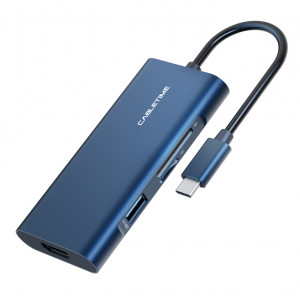 CABLETIME αντάπτορας USB-C σε HDMI+3xUSBΑ+USBC+SD+TF C160 4K 0.15m, μπλε 5210131038376