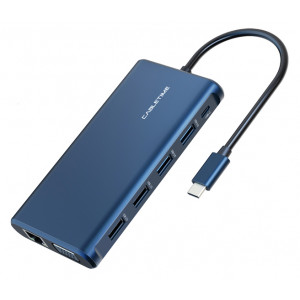 CABLETIME USB Type-C hub 12 σε 1 C160, 1000Mbps, 4K, 100W, μπλε 5210131038383