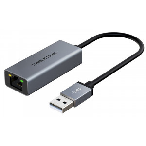 CABLETIME αντάπτορας USB 2.0 σε RJ45 AML100, 100Mbps, 0.15m, γκρι 5210131038390