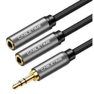 CABLETIME καλώδιο Stereo 3.5mm M σε 2x 3.5mm F AV309, 3pole, 0.2m, μαύρο 5210131039359