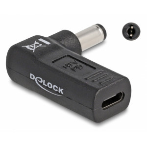 DELOCK αντάπτορας τροφοδοσίας 60010, USB-C σε 5.5x2.1mm, 90°, μαύρος 60010