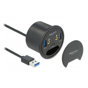 DELOCK USB hub 62794, 2x USB 3.2/USB-C/2x 3.5mm, 5Gbps, 60mm, μαύρο 62794