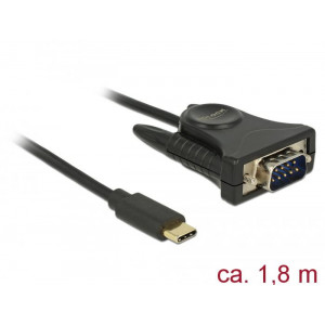 DELOCK Adapter USB Type-C σε Serial DB9 RS-232, 1.8m, Black 62964