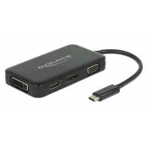 DELOCK αντάπτορας USB-C σε VGA+HDMI+DVI+DisplayPort 63929, 4K, μαύρος 63929