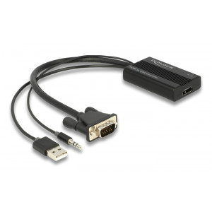 DELOCK αντάπτορας HDMI σε VGA & 3.5mm/USB 64172, 1080p, 25cm, μαύρος 64172