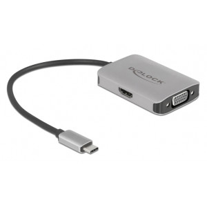DELOCK αντάπτορας USB Type-C σε HDMI + VGA 87776, 4K, HDR, 20cm, ασημί 87776