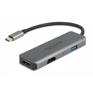 DELOCK αντάπτορας USB Type-C σε USB & 2x HDMI 87780, 480Mbps, 4K, γκρι 87780
