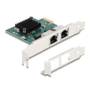 DELOCK κάρτα επέκτασης PCIe x1 σε 2x RJ45 Gigabit 88205, 1000Mbps 88205