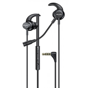 AWEI earphones με μικρόφωνο ES-180I, 3.5mm, 1.2m, μαύρα AW-ES-180I