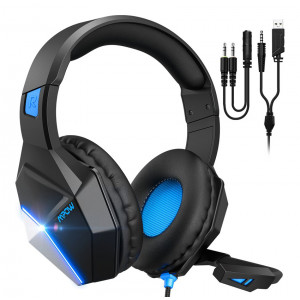 MPOW gaming headset EG10 BH414A LED, multiplatform, 3.5mm, μαύρο-μπλε BMBH414ADSD