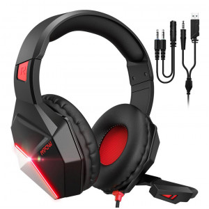 MPOW gaming headset EG10 BH414A LED, multiplatform, 3.5mm, μαύρο-κόκκινο BMBH414ARSD