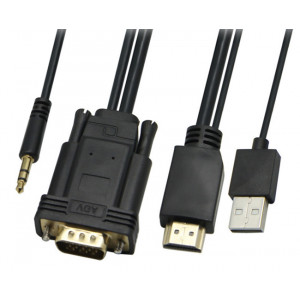 POWERTECH Καλώδιο HDMI(M) & USB(M) σε VGA(M) & 3.5mm(M), 1080p, 5m CAB-H111
