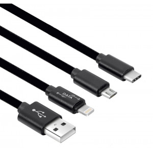 POWERTECH 3in1 Καλωδιο USB σε Micro USB, Type C & 8-pin, Black CAB-U086