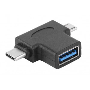 POWERTECH Αντάπτορας USB 3.0 (F) σε USB Type-C & Micro CAB-U117, μαύρο CAB-U117