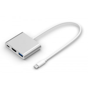 POWERTECH 3in1 ανταπτορας Type C σε USB 3, Type C & HDMI, Silver