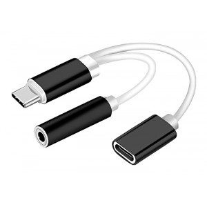 POWERTECH Converter USB Type C 3.0 σε 3.5mm & USB Type C 3.0 (F), λευκό CAB-UC030