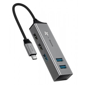 BASEUS USB Type-C hub CAHUB-D0G, 3x USB 3.0, 2x USB 2.0, 5Gbps, γκρι CAHUB-D0G