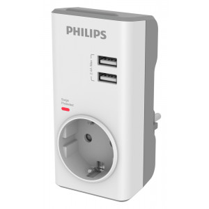 PHILIPS αντάπτορας ρεύματος schuko CHP4010W-10, 2x USB, 380J, λευκός CHP4010W-10