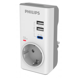 PHILIPS αντάπτορας ρεύματος CHP8010W/10, 1 θέση, USB-C/USB, 380J, λευκός CHP8010W-10