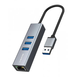 CABLETIME USB hub CT-AMLU3, RJ45 & 3x USB θύρες, 5Gbps, 1000Mbps, γκρι CT-AMLU3-AG
