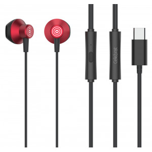 CELEBRAT earphones με μικρόφωνο D14, USB-C, 1.2m, κόκκινα D14-RD