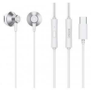 CELEBRAT earphones με μικρόφωνο D14, USB-C, 1.2m, λευκά D14-WH
