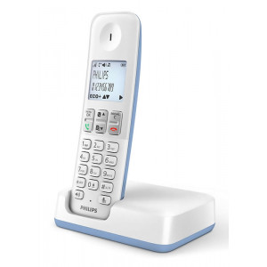 PHILIPS ασύρματο τηλέφωνο D2501S-34, με ελληνικό μενού, λευκό-μπλε D2501S-34
