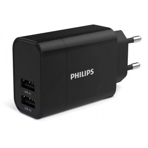PHILIPS φορτιστής τοίχου DLP2620-12, 2x USB, 17W, μαύρος DLP2620-12