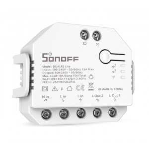 SONOFF smart διακόπτης DUALR3 Lite, 2-Gang, Wi-Fi, 15A, λευκός DUALR3-LITE