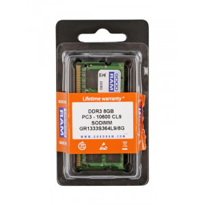GOODRAM μνημη RAM DDR3 so-dimm 8GB, 1333MHz, PC3-10600 GR1333S364L9-8G