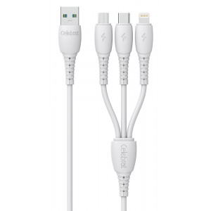 CELEBRAT καλώδιο USB σε USB-C/Lightning/Micro USB HB-05, 3A, 1m, λευκό HB-05-WH