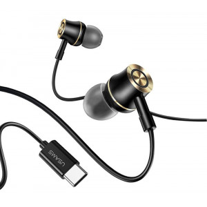 USAMS earphones με μικρόφωνο US-SJ482, Type-C, 10mm, 1.2m, μαύρα HSEP4301