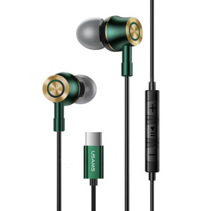 USAMS earphones με μικρόφωνο US-SJ482, Type-C, 10mm, 1.2m, πράσινα HSEP4302
