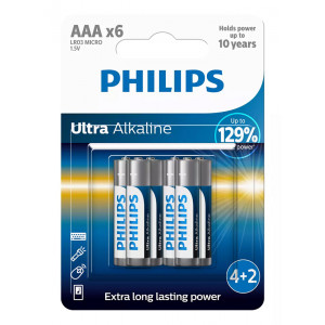 PHILIPS Ultra αλκαλικές μπαταρίες LR03E6BP/10, AAA LR03 1.5V, 6τμχ LR03E6BP-10