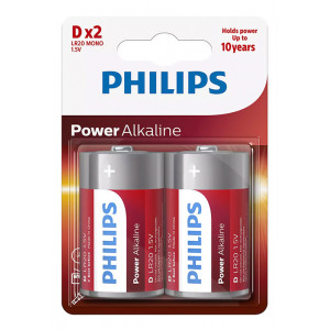 PHILIPS Power αλκαλικές μπαταρίες LR20P2B/10, Mono D LR20 1.5V, 2τμχ LR20P2B-10