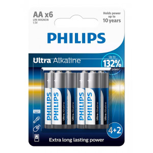 PHILIPS Ultra αλκαλικές μπαταρίες LR6E6BP/10, AA LR6 1.5V, 6τμχ LR6E6BP-10