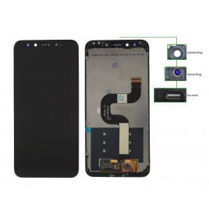 LCD για Xiaomi Redmi A2, Camera-Sensor ring, ear mesh, frame, μαύρη MLCD-017