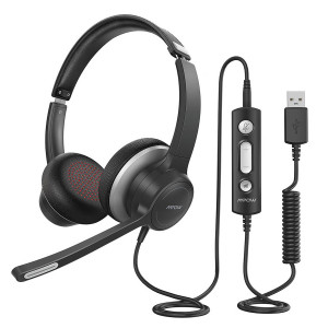 MPOW headset HC6, μικρόφωνο με noise canceling, 3.5mm & USB, μαύρο-ασημί MPBH328AB