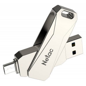 NETAC USB Flash Drive U381, 32GB, USB 3.0 & Micro USB, OTG, ασημί NT03U381B-032G-30PN
