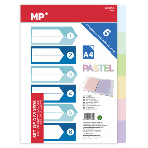 MP χρωματιστά διαχωριστικά φύλλα A4 PC119CP, πλαστικά, 6τμχ PC119CP
