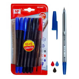 MP στυλό διαρκείας PE144O, 1mm, μπλε, μαύρο & κόκκινο, 21τμχ PE144O