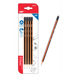 MP ξύλινο μολύβι με γόμα PE301, τρίγωνο, HB, 4τμχ PE301