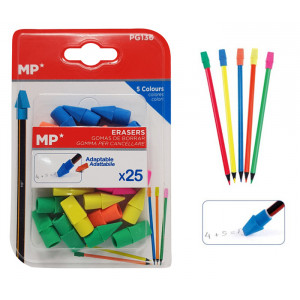 MP σετ γόμα καπάκι για μολύβι PG136, διάφορα χρώματα, 25τμχ PG136