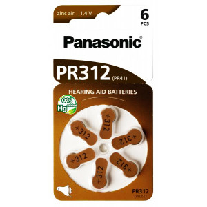 PANASONIC μπαταρίες ακουστικών βαρηκοΐας PR312, mercury free, 1.4V, 6τμχ PR312