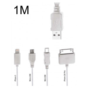 POWERTECH καλωδιο USB 2.0V - 4in1 - 1M - ΛΕΥΚΟ PT-214
