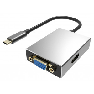 POWERTECH converter Type-C σε VGA/HDMI PTH-050, με USB 3.0, γκρι PTH-050