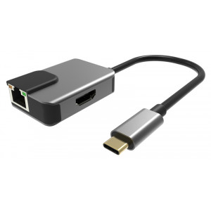 POWERTECH αντάπτορας USB Type-C σε HDMI + RJ45 + PD PTH-053, 4K, γκρι PTH-053
