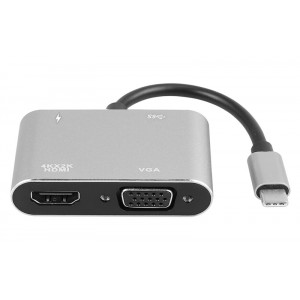 POWERTECH USB-C hub PTH-084, HDMI/VGA/USB/USB-C PD θύρες, γκρι PTH-084